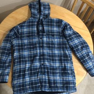 Button up flannel with a hood